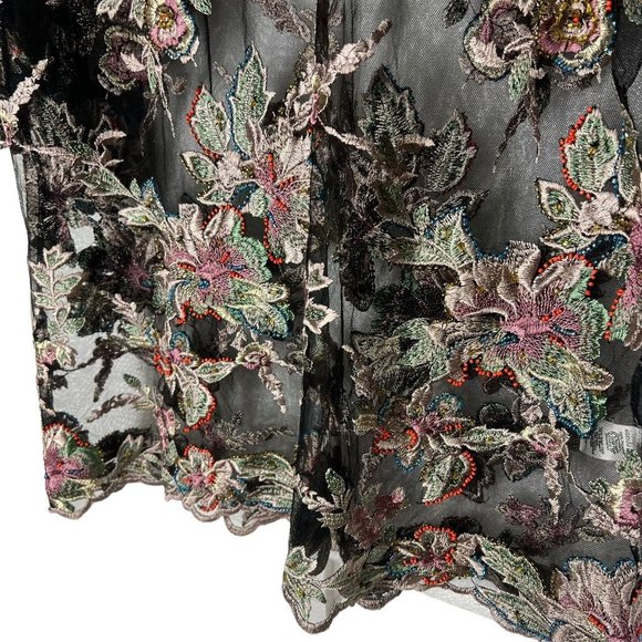Sundance Black Multicolor Celeste Embroidered Sheer Short Sleeve Top Medium - Picture 5 of 8